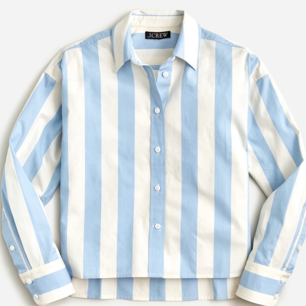 NWT J. Crew Collection Relaxed Fit Button Up Cropped Shirt in Barlow Stripe 20